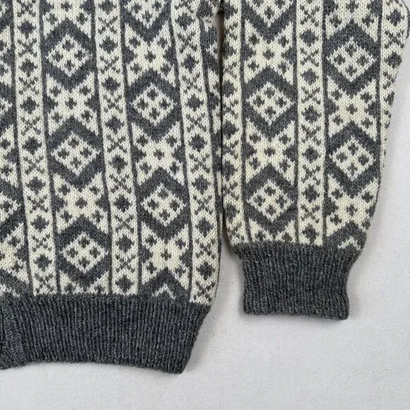 Vintage Unbranded Fair Isle Wool Knit Cardigan Women’s Medium Gray Beige Sweater - Picture 4 of 16